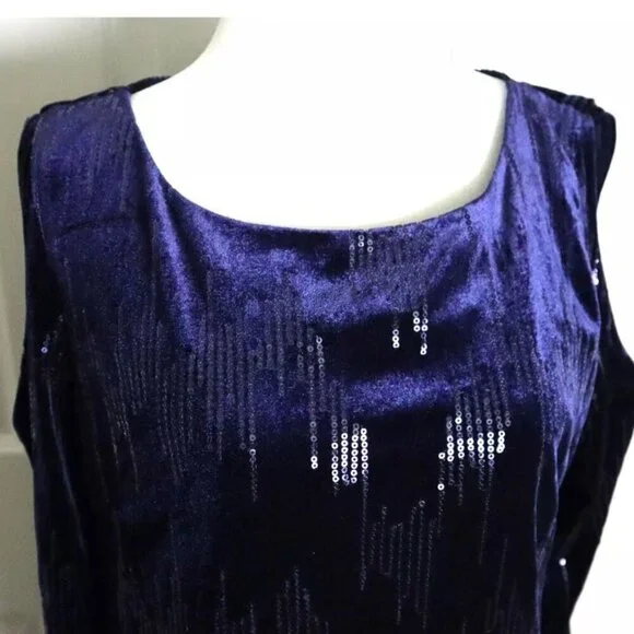NWT Jessica Howard Blue Velvet Cocktail Dress Evening Sequin Cold Shoulder - Picture 3 of 5